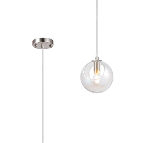 Peters 15cm Single Pendant With Double Cut Glass, 1 x E14, Satin Nickel/Iridescent