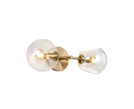 Peters Wall/Ceiling Light With Double Cut Glass, 2 x E14, Antique Gold/Iridescent