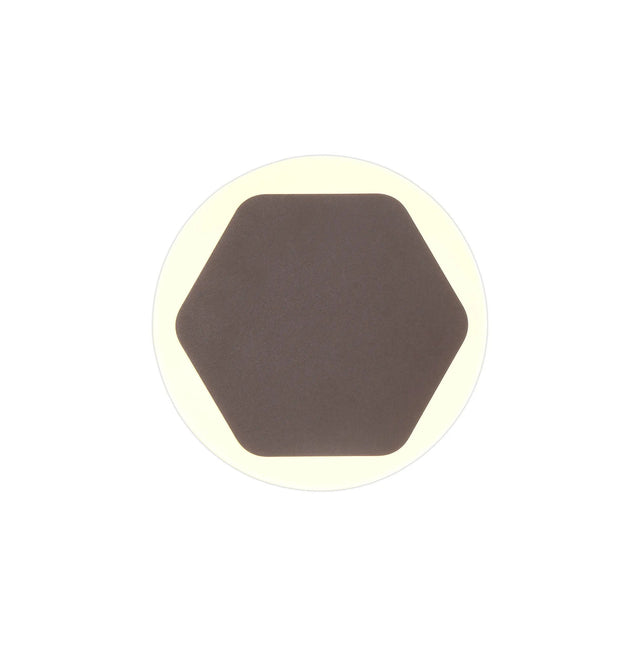 Proctor Magnetic Base Wall Lamp, 12W LED 3000K 15cm Horizontal Hexagonal 19cm Round Centre, Coffee/Acrylic Frosted Diffuser