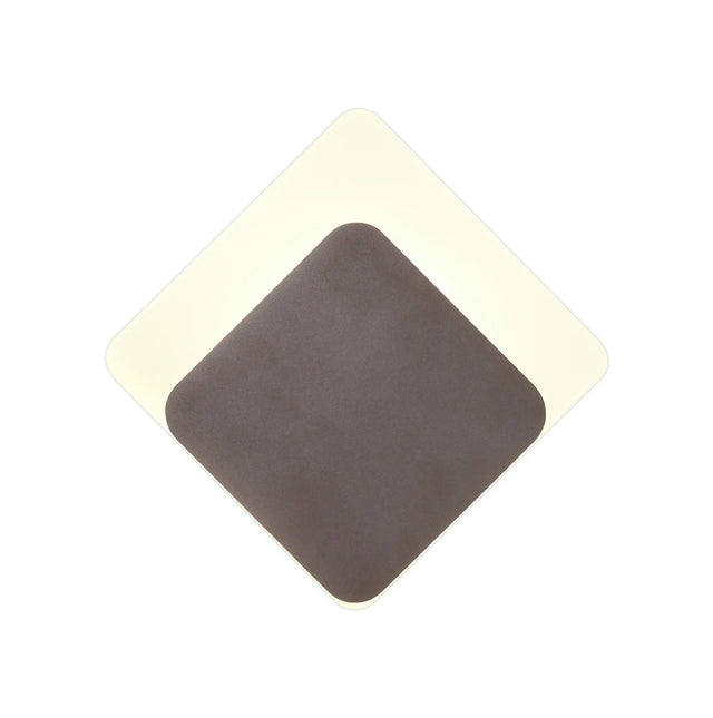 Proctor Magnetic Base Wall Lamp, 12W LED 3000K 15/19cm Diamond Bottom Offset, Coffee/Acrylic Frosted Diffuser