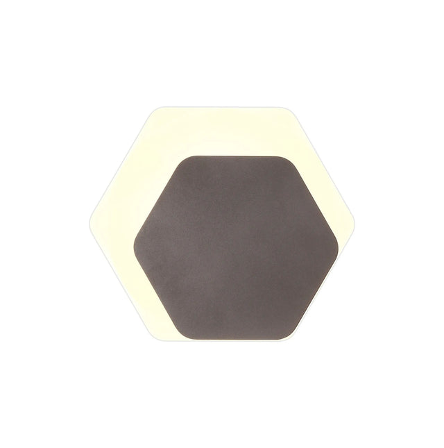 Proctor Magnetic Base Wall Lamp, 12W LED 3000K 15/19cm Horizontal Hexagonal Right Offset, Coffee/Acrylic Frosted Diffuser