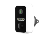 Pyronix BatteryCam2 wireless battery CCTV camera in white, showing black front panel with lens, LED illuminator strip, and PIR sensor
