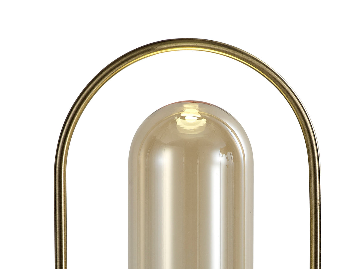 Rae Table Lamp, 1 x 7W LED, 4000K, 790lm, Antique Brass/Amber, 3yrs Warranty