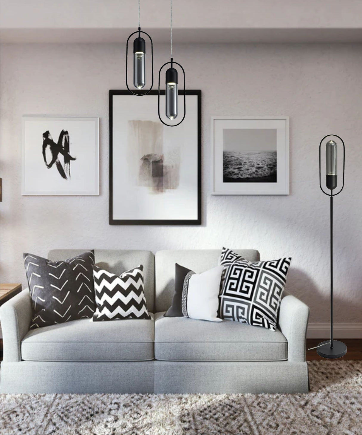 Rae Floor Lamp, 1 x 7W LED, 4000K, 790lm, Black/Smoked, 3yrs Warranty