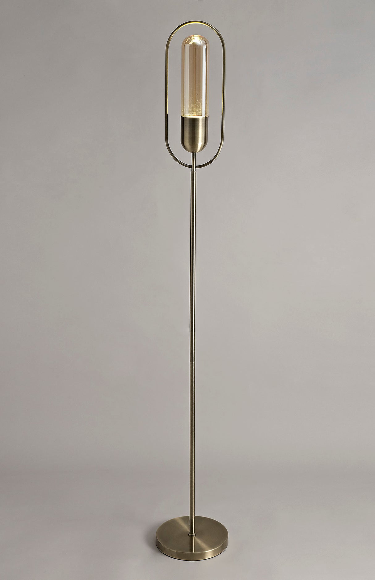 Rae Floor Lamp, 1 x 7W LED, 4000K, 790lm, Antique Brass/Amber, 3yrs Warranty