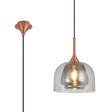 REID Single Pendant, 1 x E27, Double Glass Cloche & Jar, Satin Copper/Clear/Smoke Plated Glass