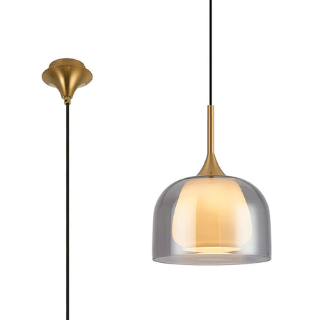 REID Single Pendant, 1 x E27, Double Glass Cloche & Jar, Brass/Smoke Plated/Opal Glass