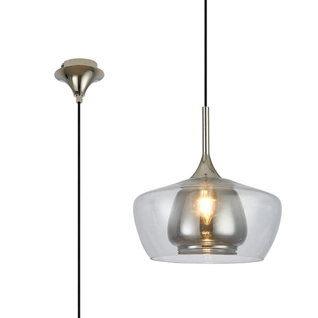 REID Single Pendant, 1 x E27, Double Glass Trapezium & Jar, Polished Nickel/Clear/Smoke Plated Glass