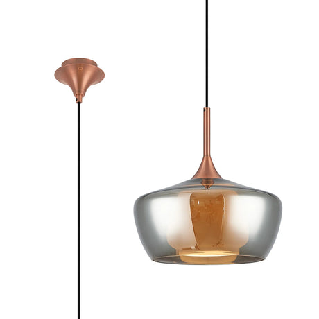REID Single Pendant, 1 x E27, Double Glass Trapezium & Jar, Satin Copper/Chrome Plated/Opal Glass