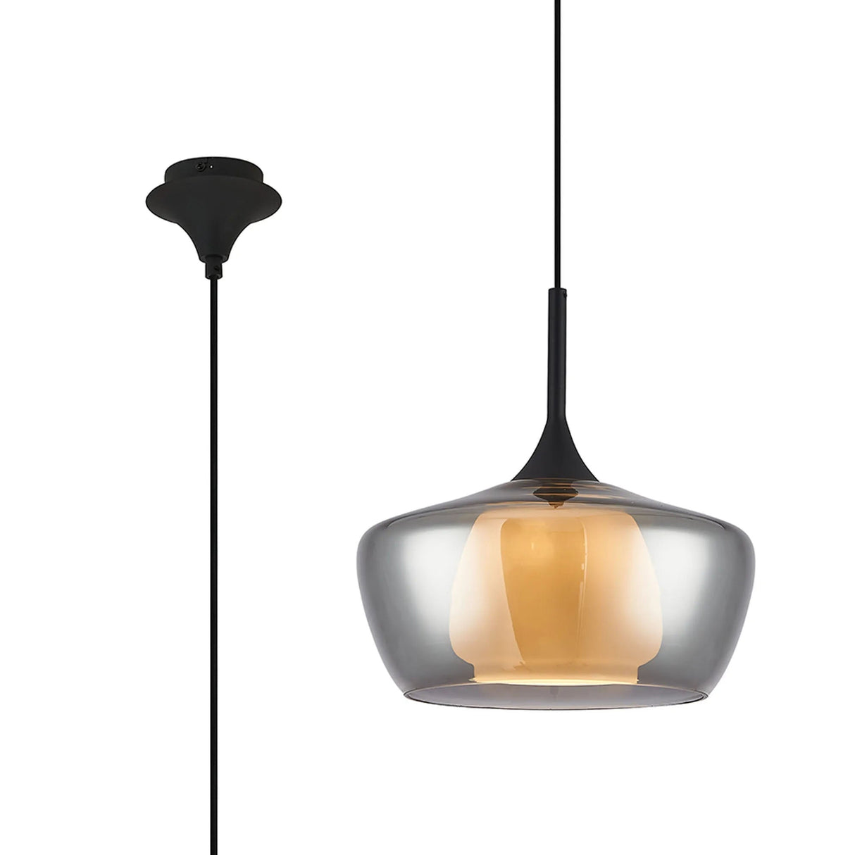 REID Single Pendant, 1 x E27, Double Glass Trapezium & Jar, Satin Black/Smoke Plated/Opal Glass