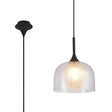 REID Single Pendant, 1 x E27, Double Glass Cloche & Round Crackled, Satin Black/Clear/Clear Glass