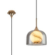 REID Single Pendant, 1 x E27, Double Glass Cloche & Round Ribbed, French Gold/Smoke Plated/White Glass