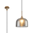 REID Single Pendant, 1 x E27, Double Glass Cloche & Round Segment, French Gold/Smoke Plated/Clear Glass