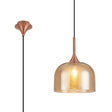REID Single Pendant, 1 x E27, Double Glass Cloche & Round Textured Diamond Pattern, Satin Copper/Amber Plated/Clear Glass
