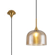 REID Single Pendant, 1 x E27, Double Glass Cloche & Round Segment, Brass/Amber Plated/Clear Glass