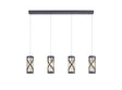 Ritchie 4 Light Bar Linear Pendant E14, Matt Grey/Polished Chrome/Cognac