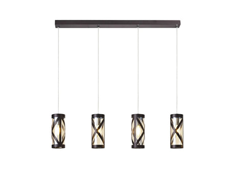 Ritchie 4 Light Bar Linear Pendant E14, Oiled Bronze/Polished Chrome/Amber