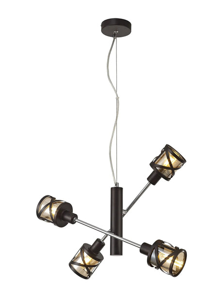 Ritchie 4 Light Adjustable Pendant E14, Oiled Bronze/Polished Chrome/Amber