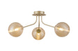 Rix Semi Flush Light, 3 Light G9, Light Painted Beige/Amber Ribbed Round Glass Shade