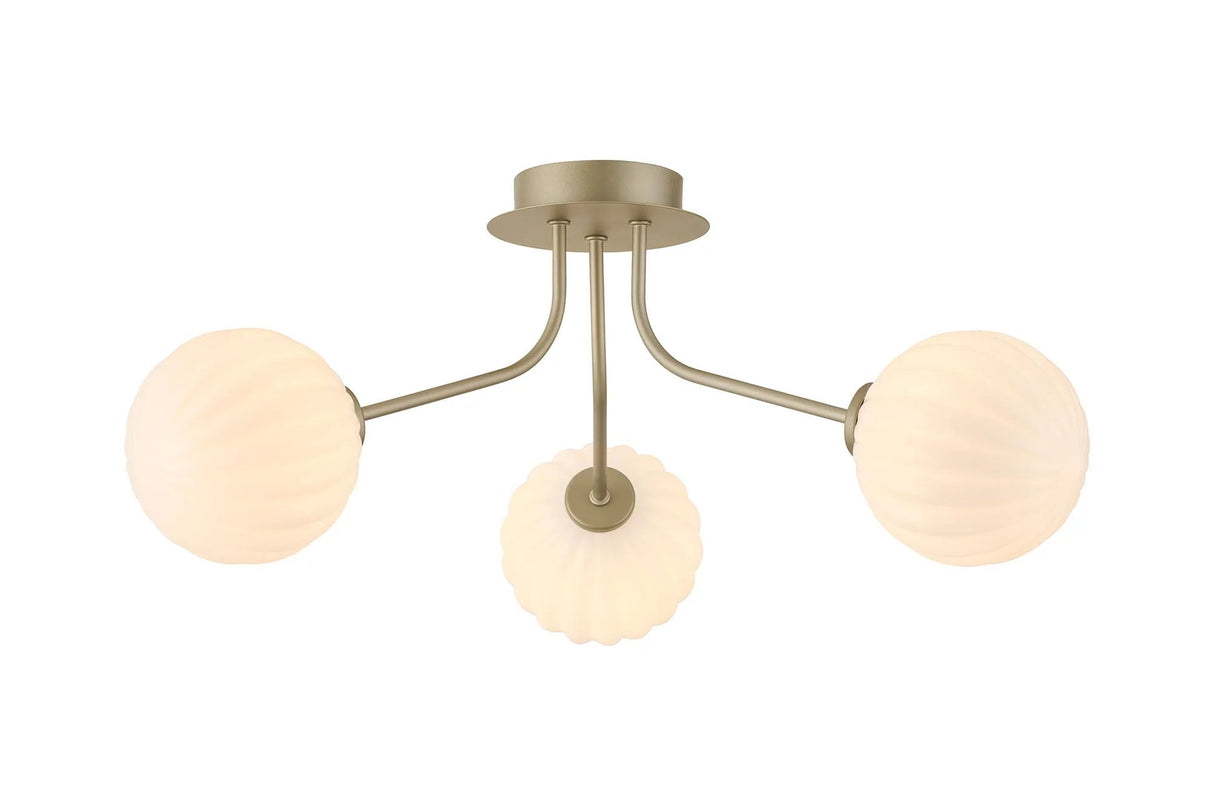Rix Semi Flush Light, 3 Light G9, Light Painted Beige/Opal Round Segment Glass Shade