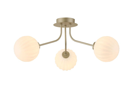 Rix Semi Flush Light, 3 Light G9, Light Painted Beige/Opal Round Segment Glass Shade