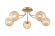 Rix Semi Flush Light, 5 Light G9, Light Painted Beige/Amber Ribbed Round Glass Shade