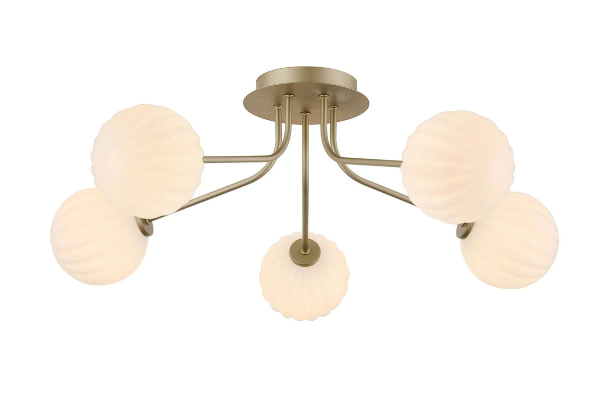 Rix Semi Flush Light, 5 Light G9, Light Painted Beige/Opal Round Segment Glass Shade