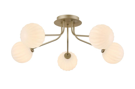 Rix Semi Flush Light, 5 Light G9, Light Painted Beige/Opal Round Segment Glass Shade