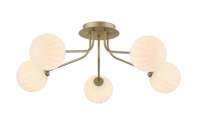 Rix Semi Flush Light, 5 Light G9, Light Painted Beige/Opal Round Segment Glass Shade