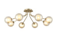 Rix Semi Flush Light, 8 Light G9, Light Painted Beige/Cognac Round With Inner Glass Shade
