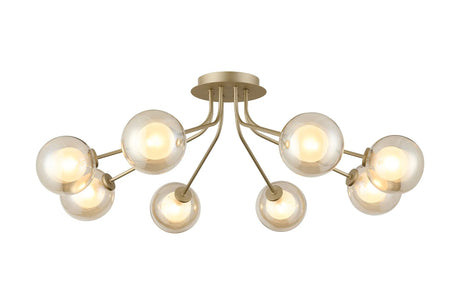 Rix Semi Flush Light, 8 Light G9, Light Painted Beige/Cognac Round With Inner Glass Shade