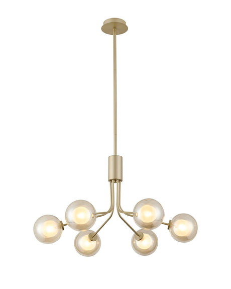 Rix Fixed Pendant, 6 Light G9, Light Painted Beige/Cognac Round With Inner Glass Shade