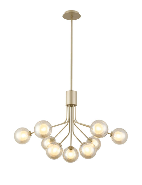 Rix Fixed Pendant, 6 + 3 Light G9, Light Painted Beige/Cognac Round With Inner Glass Shade