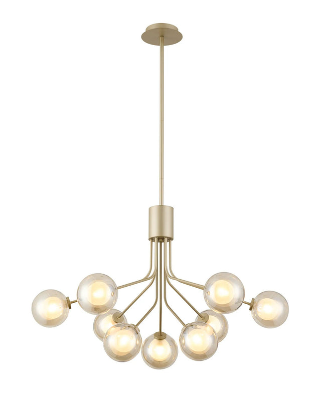 Rix Fixed Pendant, 6 + 3 Light G9, Light Painted Beige/Cognac Round With Inner Glass Shade