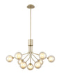 Rix Fixed Pendant, 6 + 3 Light G9, Light Painted Beige/Cognac Round With Inner Glass Shade