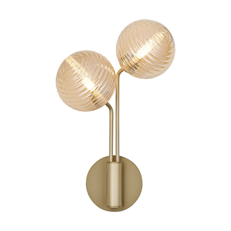 Rix Wall Light, 2 Light G9, Light Painted Beige/Amber Ribbed Round Glass Shade