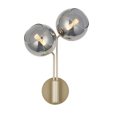 Rix Wall Light, 2 Light G9, Light Painted Beige/Smoke Plated Open Mouth Round Glass Shade