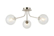 Rix Semi Flush Light, 3 Light G9, Satin Nickel/Clear Swirl Round Glass Shade