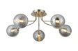 Rix Semi Flush Light, 5 Light G9, Satin Nickel/Smoke Ribbed Round Glass Shade