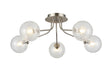 Rix Semi Flush Light, 5 Light G9, Satin Nickel/Clear Swirl Round Glass Shade
