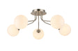 Rix Semi Flush Light, 5 Light G9, Satin Nickel/Opal Round Segment Glass Shade