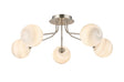 Rix Semi Flush Light, 5 Light G9, Satin Nickel/Grey Round Marble Effect Glass Shade