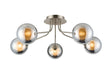 Rix Semi Flush Light, 5 Light G9, Satin Nickel/Chrome Round With Inner Glass Shade