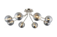 Rix Semi Flush Light, 8 Light G9, Satin Nickel/Smoke Ribbed Round Glass Shade
