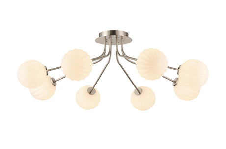 Rix Semi Flush Light, 8 Light G9, Satin Nickel/Opal Round Segment Glass Shade