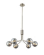 Rix Fixed Pendant, 6 Light G9, Satin Nickel/Smoke Ribbed Round Glass Shade