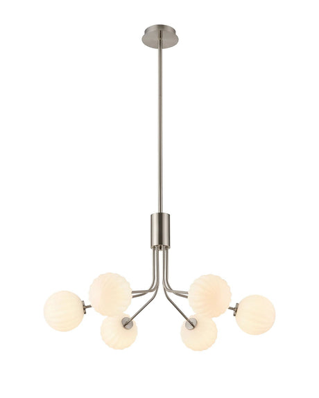Rix Fixed Pendant, 6 Light G9, Satin Nickel/Opal Round Segment Glass Shade