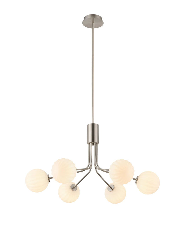 Rix Fixed Pendant, 6 Light G9, Satin Nickel/Opal Round Segment Glass Shade