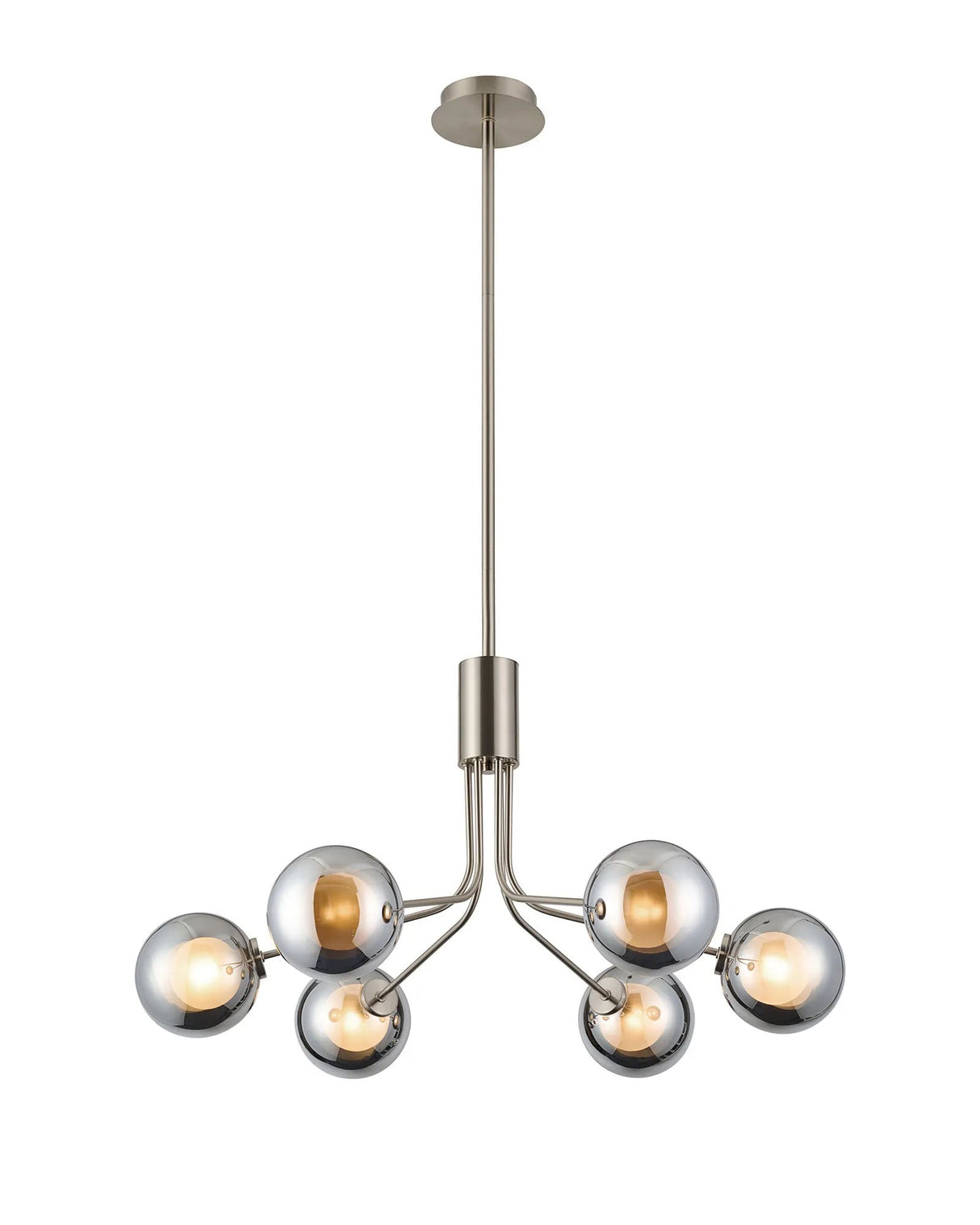 Rix Fixed Pendant, 6 Light G9, Satin Nickel/Chrome Round With Inner Glass Shade