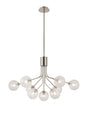 Rix Fixed Pendant, 6 + 3 Light G9, Satin Nickel/Clear Swirl Round Glass Shade